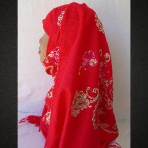 Red Embroidered Scarves Sequined Hijab 26 x 70 Shawl Shoulder Wrap